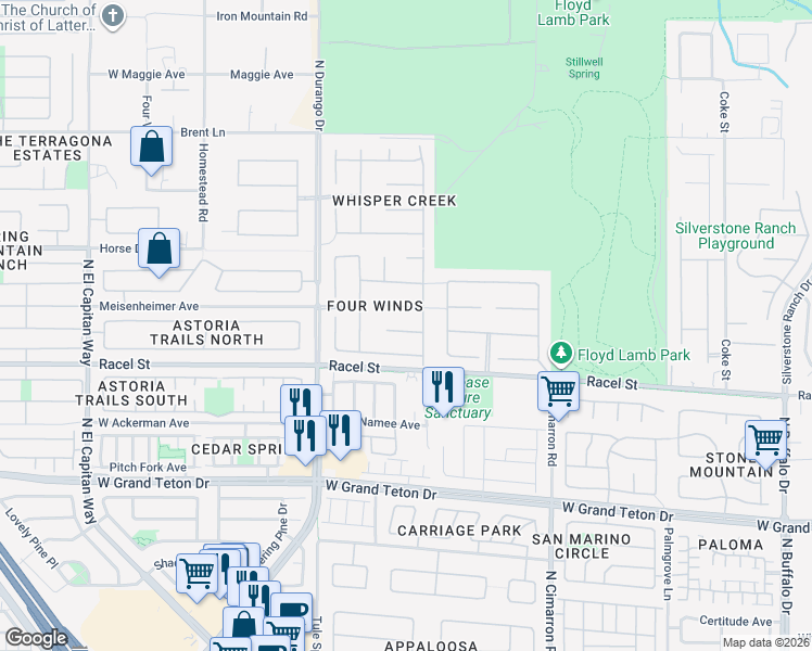 map of restaurants, bars, coffee shops, grocery stores, and more near 8212 Rusty Sandstone Court in Las Vegas