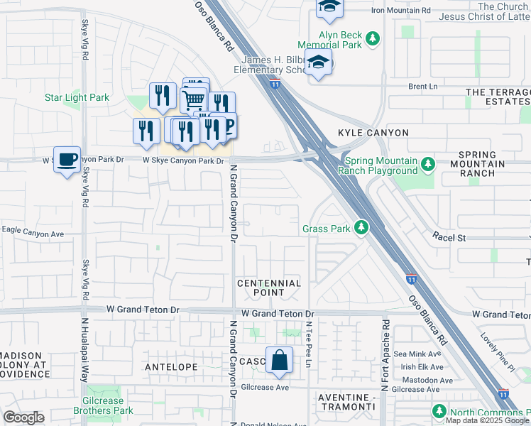 map of restaurants, bars, coffee shops, grocery stores, and more near 8250 North Grand Canyon Drive in Las Vegas