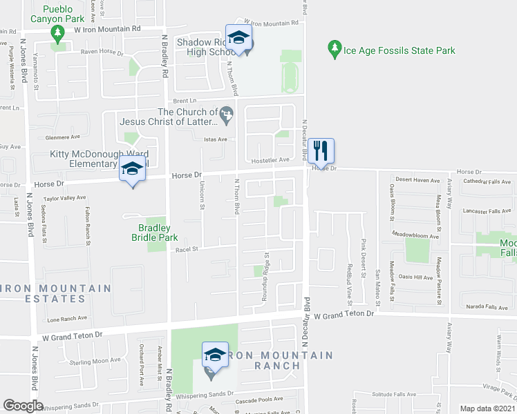 map of restaurants, bars, coffee shops, grocery stores, and more near 5008 West Hadley Meadow Court in Las Vegas
