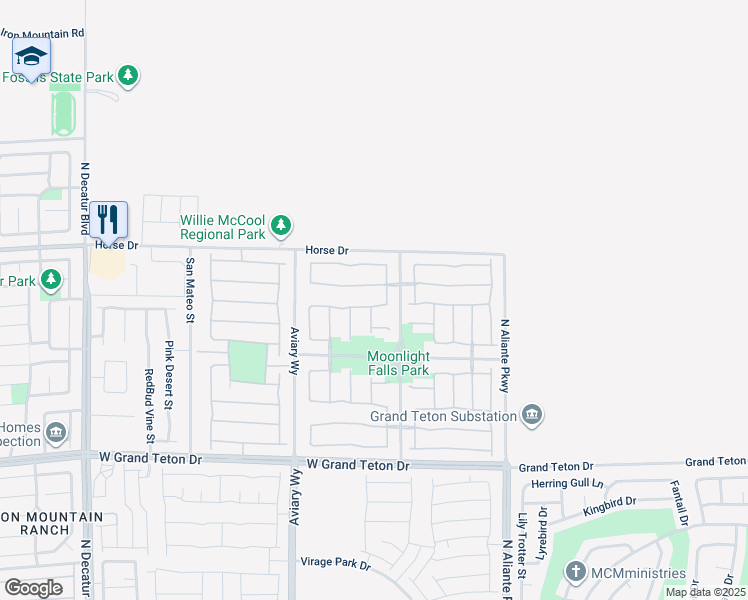 map of restaurants, bars, coffee shops, grocery stores, and more near 4058 Lancaster Falls Street in North Las Vegas