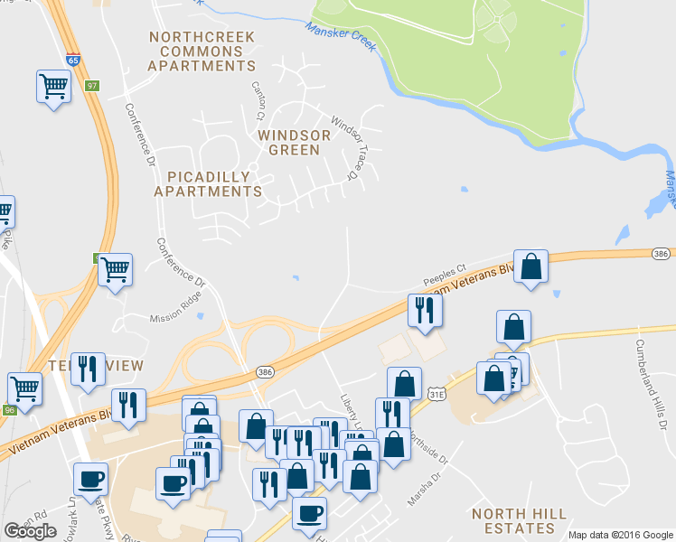 map of restaurants, bars, coffee shops, grocery stores, and more near 231 Liberty Lane in Nashville