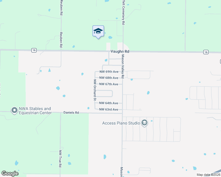 map of restaurants, bars, coffee shops, grocery stores, and more near 725 NW 67TH AVE in Bentonville
