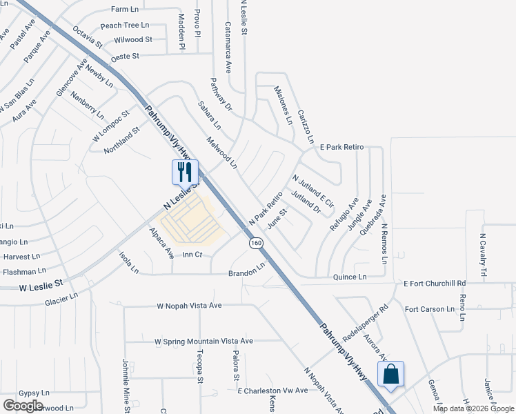 map of restaurants, bars, coffee shops, grocery stores, and more near 6290 Melwood Lane in Pahrump