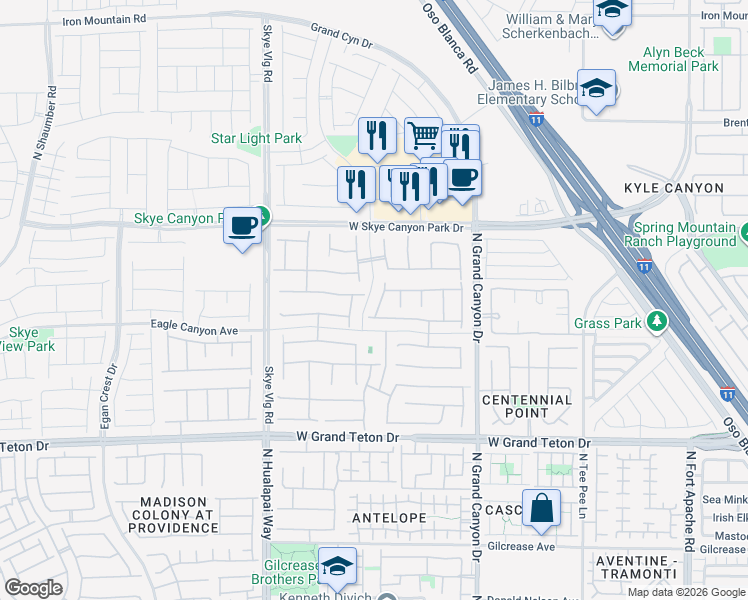 map of restaurants, bars, coffee shops, grocery stores, and more near 9916 Celestial Cliffs Avenue in Las Vegas