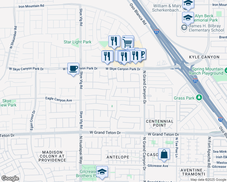 map of restaurants, bars, coffee shops, grocery stores, and more near 9916 Celestial Cliffs Avenue in Las Vegas