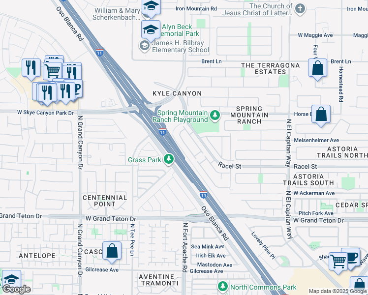 map of restaurants, bars, coffee shops, grocery stores, and more near 8381 Winterchase Place in Las Vegas