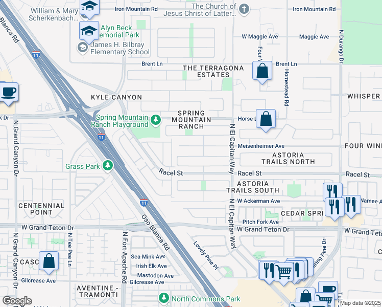 map of restaurants, bars, coffee shops, grocery stores, and more near 9013 Meisenheimer Avenue in Las Vegas