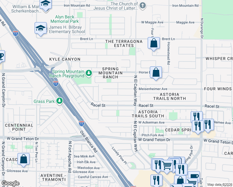 map of restaurants, bars, coffee shops, grocery stores, and more near 8920 Iron Hitch Avenue in Las Vegas