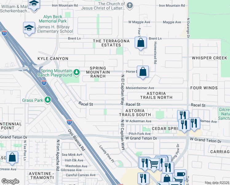map of restaurants, bars, coffee shops, grocery stores, and more near 8824 Iron Hitch Avenue in Las Vegas