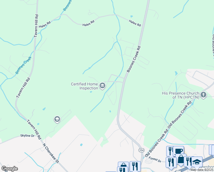 map of restaurants, bars, coffee shops, grocery stores, and more near 147 Parsons Circle in Jonesborough