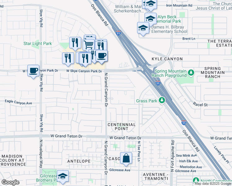 map of restaurants, bars, coffee shops, grocery stores, and more near 8250 North Grand Canyon Drive in Las Vegas