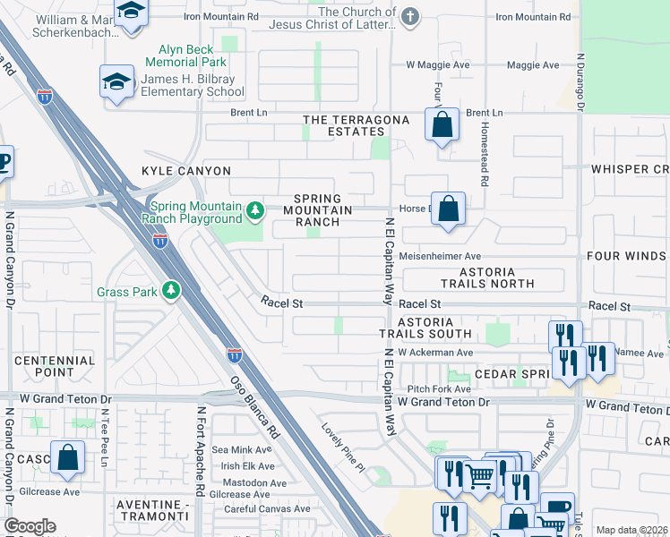 map of restaurants, bars, coffee shops, grocery stores, and more near 8920 Iron Hitch Avenue in Las Vegas