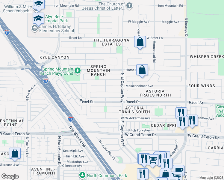 map of restaurants, bars, coffee shops, grocery stores, and more near 8817 Meisenheimer Avenue in Las Vegas