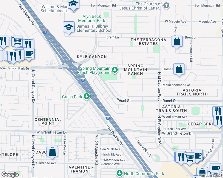 map of restaurants, bars, coffee shops, grocery stores, and more near 8304 Harvest Spring Place in Las Vegas