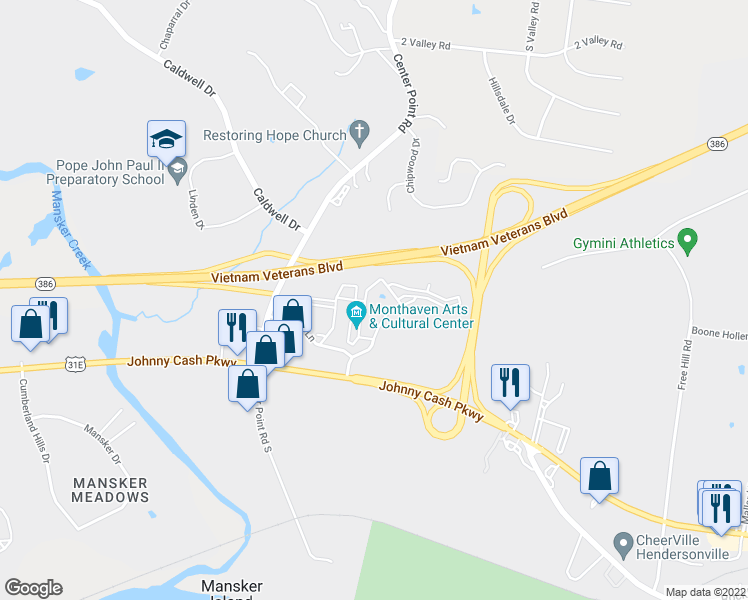 map of restaurants, bars, coffee shops, grocery stores, and more near 11116 Monthaven Park Place in Hendersonville