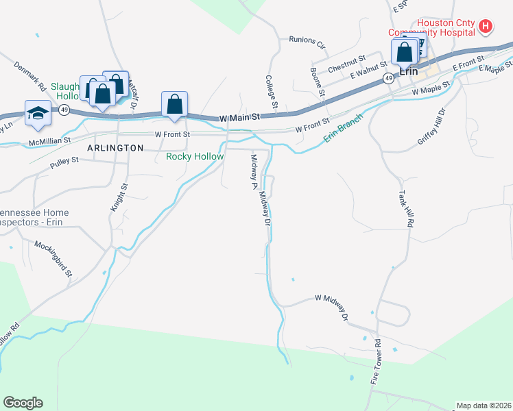 map of restaurants, bars, coffee shops, grocery stores, and more near 444 Midway Drive in Erin