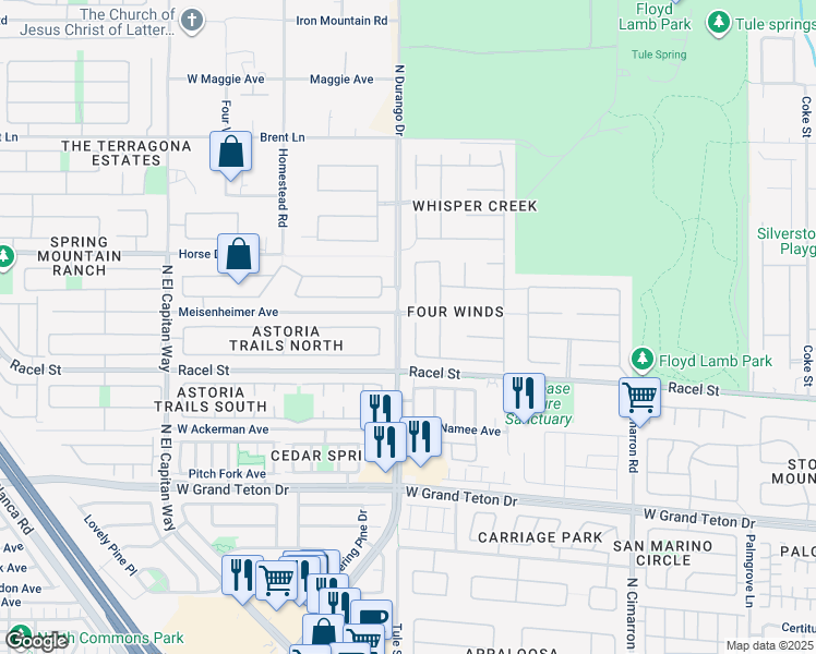 map of restaurants, bars, coffee shops, grocery stores, and more near 8225 Dusty Valley Court in Las Vegas