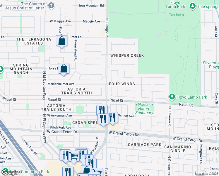 map of restaurants, bars, coffee shops, grocery stores, and more near 8225 Dusty Valley Court in Las Vegas
