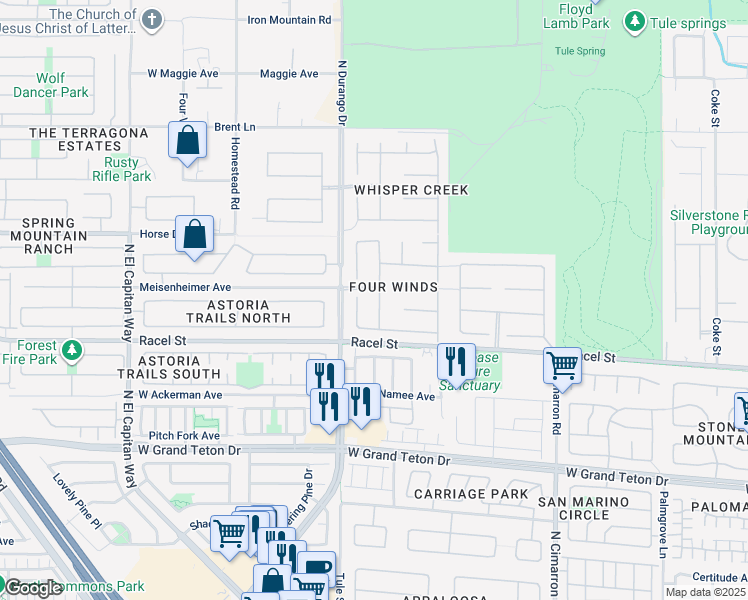 map of restaurants, bars, coffee shops, grocery stores, and more near 8225 Romantic Sunset Street in Las Vegas