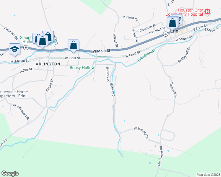 map of restaurants, bars, coffee shops, grocery stores, and more near 444 Midway Drive in Erin