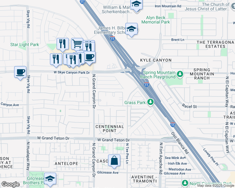 map of restaurants, bars, coffee shops, grocery stores, and more near 8250 North Grand Canyon Drive in Las Vegas