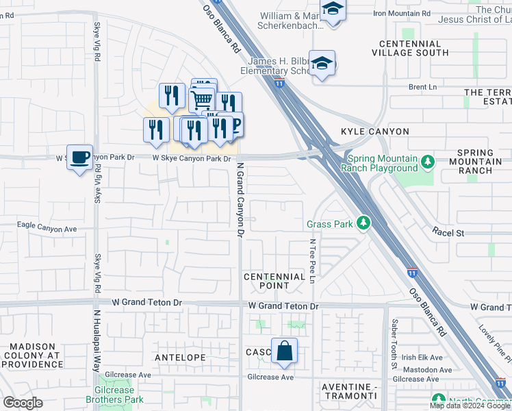 map of restaurants, bars, coffee shops, grocery stores, and more near 8250 North Grand Canyon Drive in Las Vegas