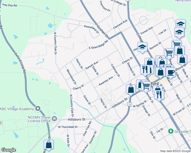 map of restaurants, bars, coffee shops, grocery stores, and more near 504 Cherry Street in Oxford