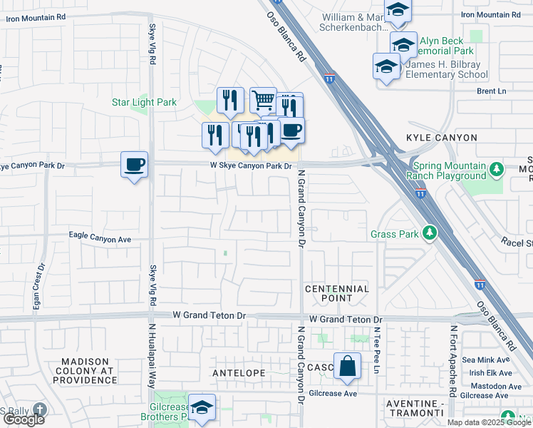 map of restaurants, bars, coffee shops, grocery stores, and more near 8330 Carabiner Court in Las Vegas