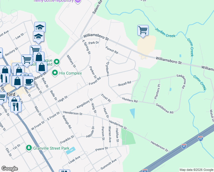 map of restaurants, bars, coffee shops, grocery stores, and more near 304 Tranquil Drive in Oxford