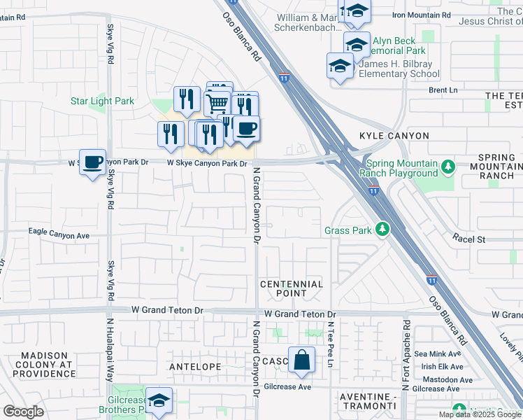 map of restaurants, bars, coffee shops, grocery stores, and more near 8250 North Grand Canyon Drive in Las Vegas
