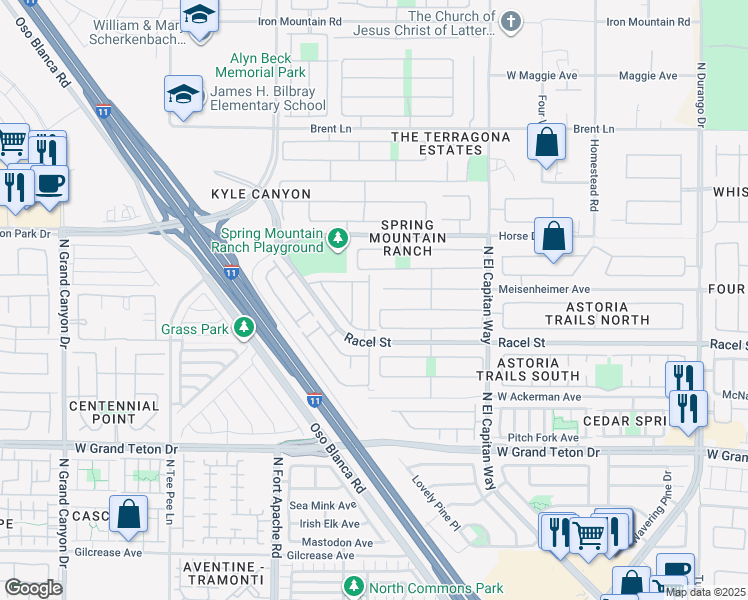 map of restaurants, bars, coffee shops, grocery stores, and more near 8273 Strawberry Spring Street in Las Vegas