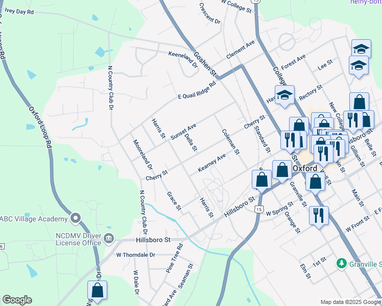 map of restaurants, bars, coffee shops, grocery stores, and more near 504 Cherry Street in Oxford