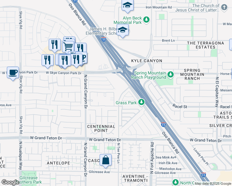 map of restaurants, bars, coffee shops, grocery stores, and more near 8250 North Grand Canyon Drive in Las Vegas