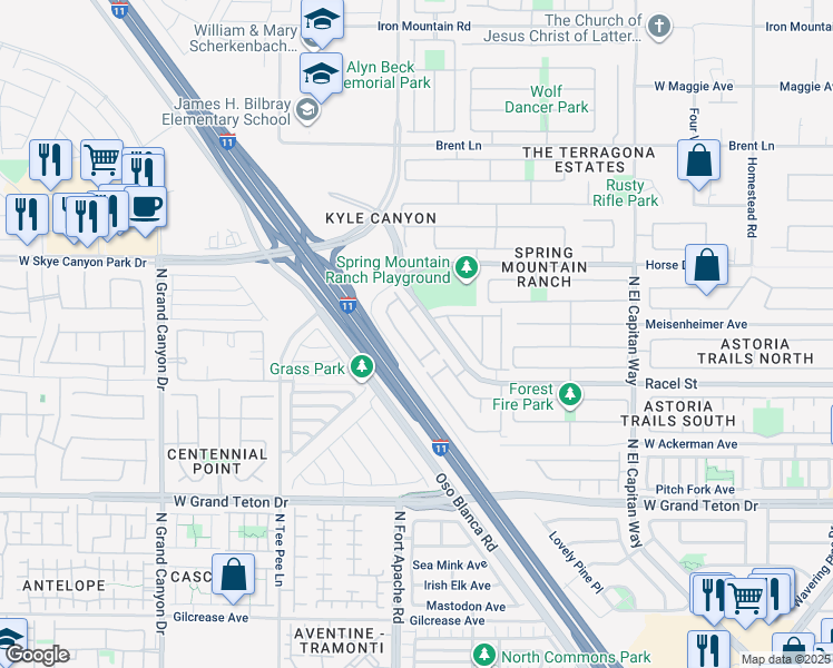 map of restaurants, bars, coffee shops, grocery stores, and more near 8365 Teton Crest Place in Las Vegas