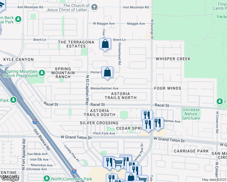 map of restaurants, bars, coffee shops, grocery stores, and more near 8616 Vivid Violet Avenue in Las Vegas