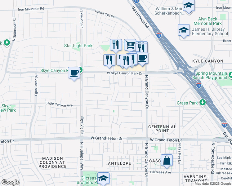 map of restaurants, bars, coffee shops, grocery stores, and more near 8355 Belay Street in Las Vegas