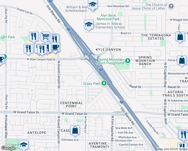 map of restaurants, bars, coffee shops, grocery stores, and more near 8273 Begonia Blush Drive in Las Vegas