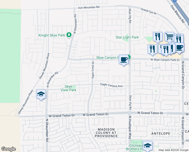 map of restaurants, bars, coffee shops, grocery stores, and more near 8286 Skye Blue Street in Las Vegas