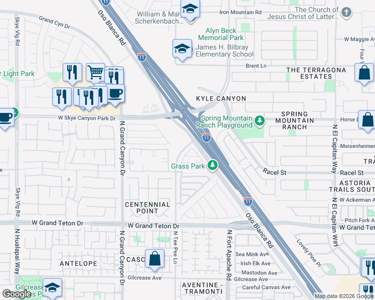 map of restaurants, bars, coffee shops, grocery stores, and more near 8273 Begonia Blush Drive in Las Vegas