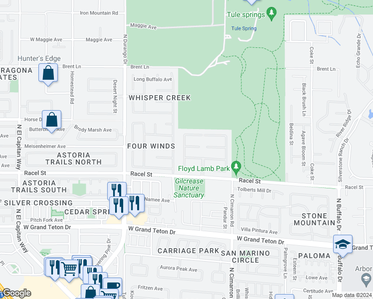 map of restaurants, bars, coffee shops, grocery stores, and more near 8171 Owl Clan Court in Las Vegas