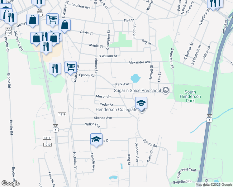 map of restaurants, bars, coffee shops, grocery stores, and more near 610 Epsom Road in Henderson
