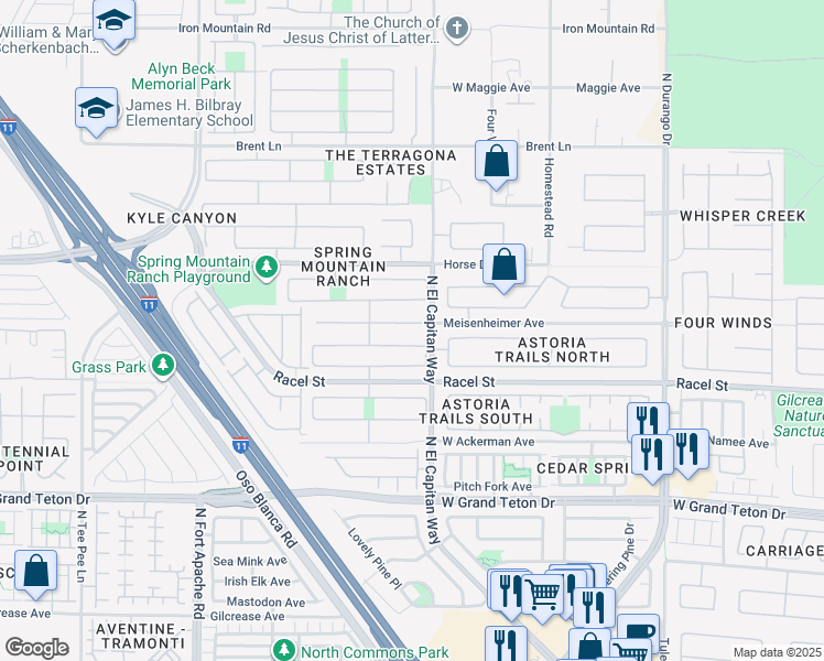 map of restaurants, bars, coffee shops, grocery stores, and more near 8817 Meisenheimer Avenue in Las Vegas
