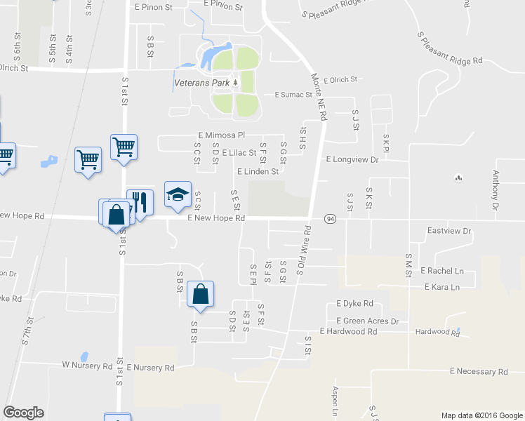 map of restaurants, bars, coffee shops, grocery stores, and more near 505 East New Hope Road in Rogers