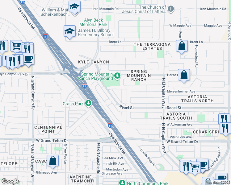 map of restaurants, bars, coffee shops, grocery stores, and more near 8304 Harvest Spring Place in Las Vegas