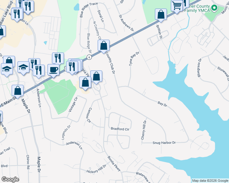 map of restaurants, bars, coffee shops, grocery stores, and more near 122 Country Club Drive in Hendersonville