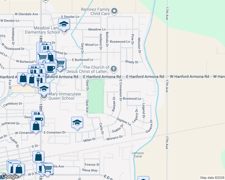 map of restaurants, bars, coffee shops, grocery stores, and more near 870 Azalea Lane in Lemoore