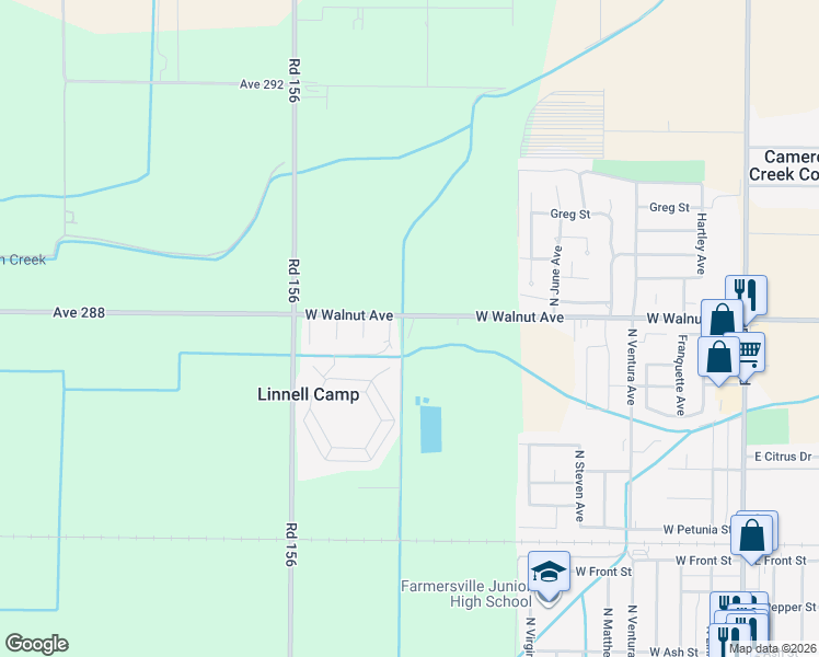 map of restaurants, bars, coffee shops, grocery stores, and more near North Road 160 in Tulare County