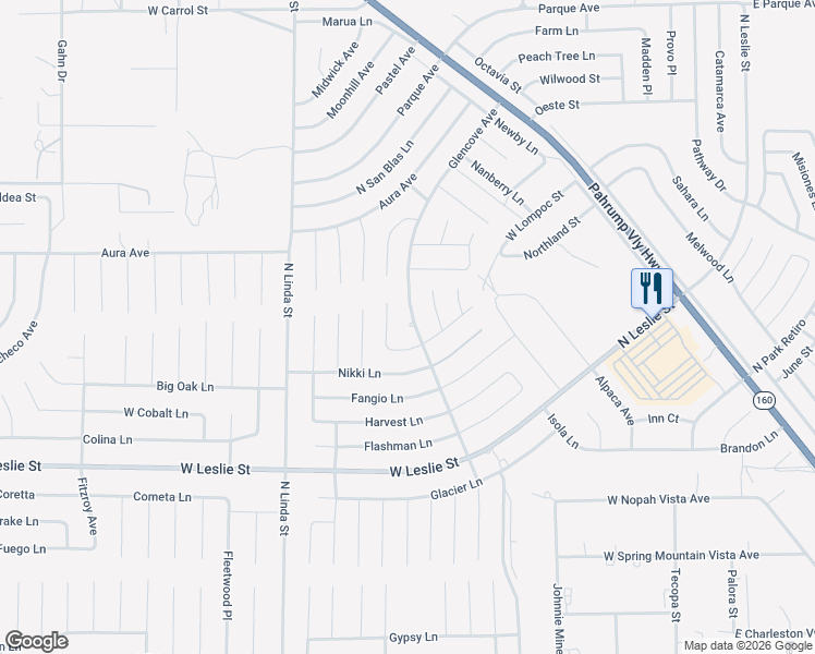 map of restaurants, bars, coffee shops, grocery stores, and more near 6320 Glencove Avenue in Pahrump