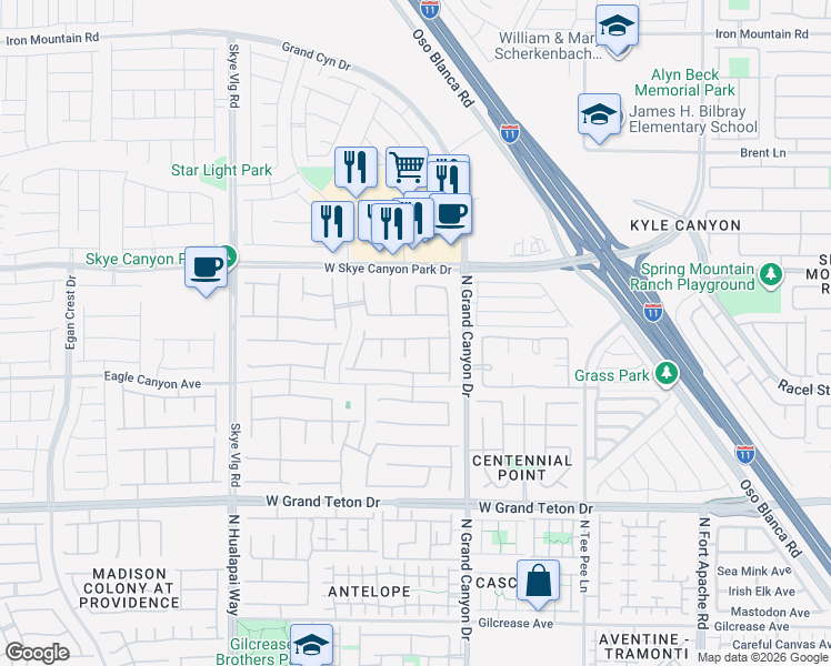 map of restaurants, bars, coffee shops, grocery stores, and more near 9710 Hiking Avenue in Las Vegas