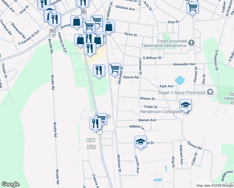 map of restaurants, bars, coffee shops, grocery stores, and more near 1390 Nicholas Street in Henderson